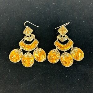 Edgar Berebi Chandelier Earrings Amber Brown Silver Tone Metal Dangle Statement